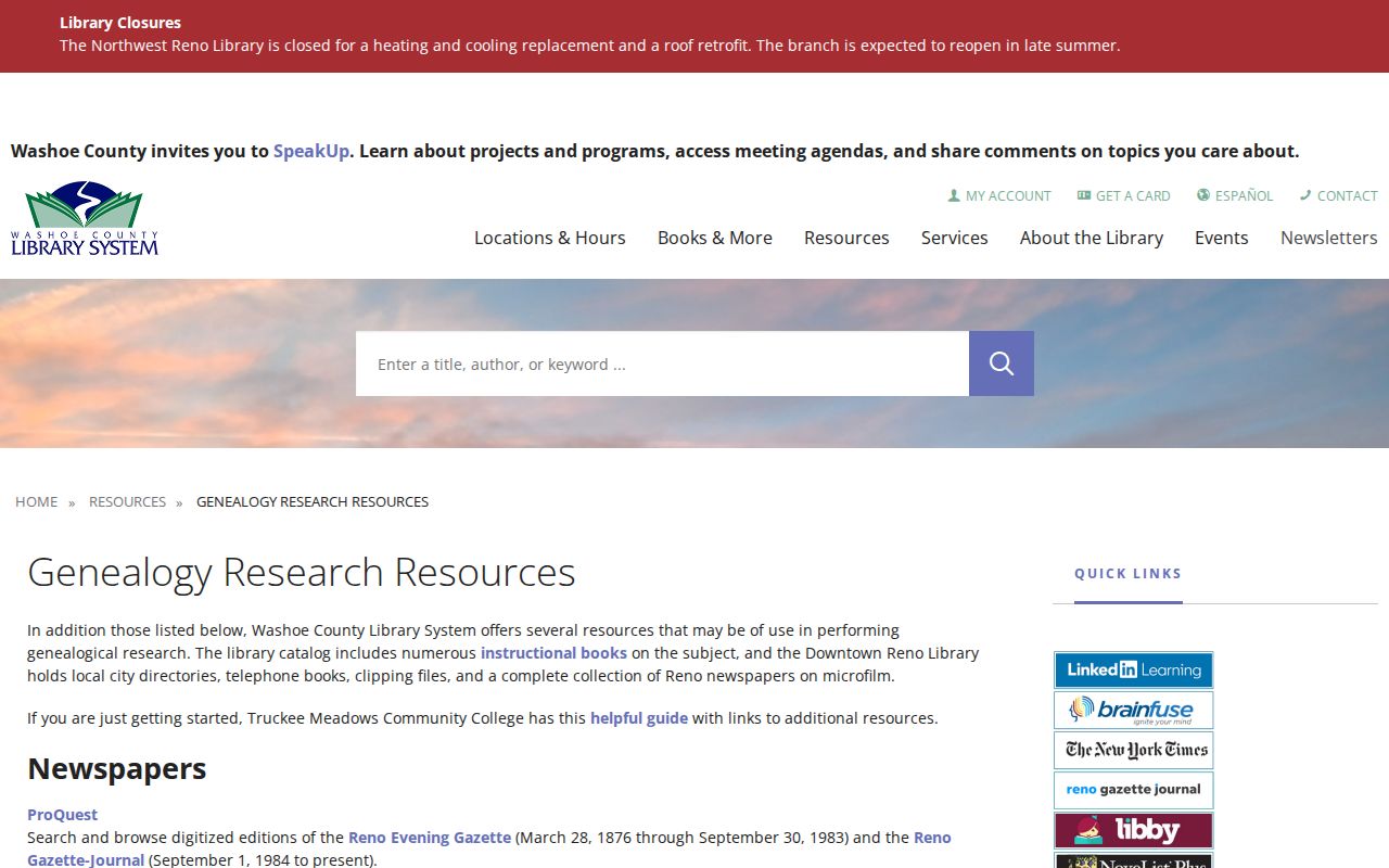Reno city directory and local newspaper genealogy resources