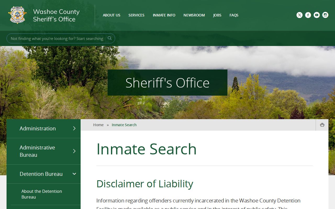 Reno neighbors Washoe Sheriff current inmate search terms and warning