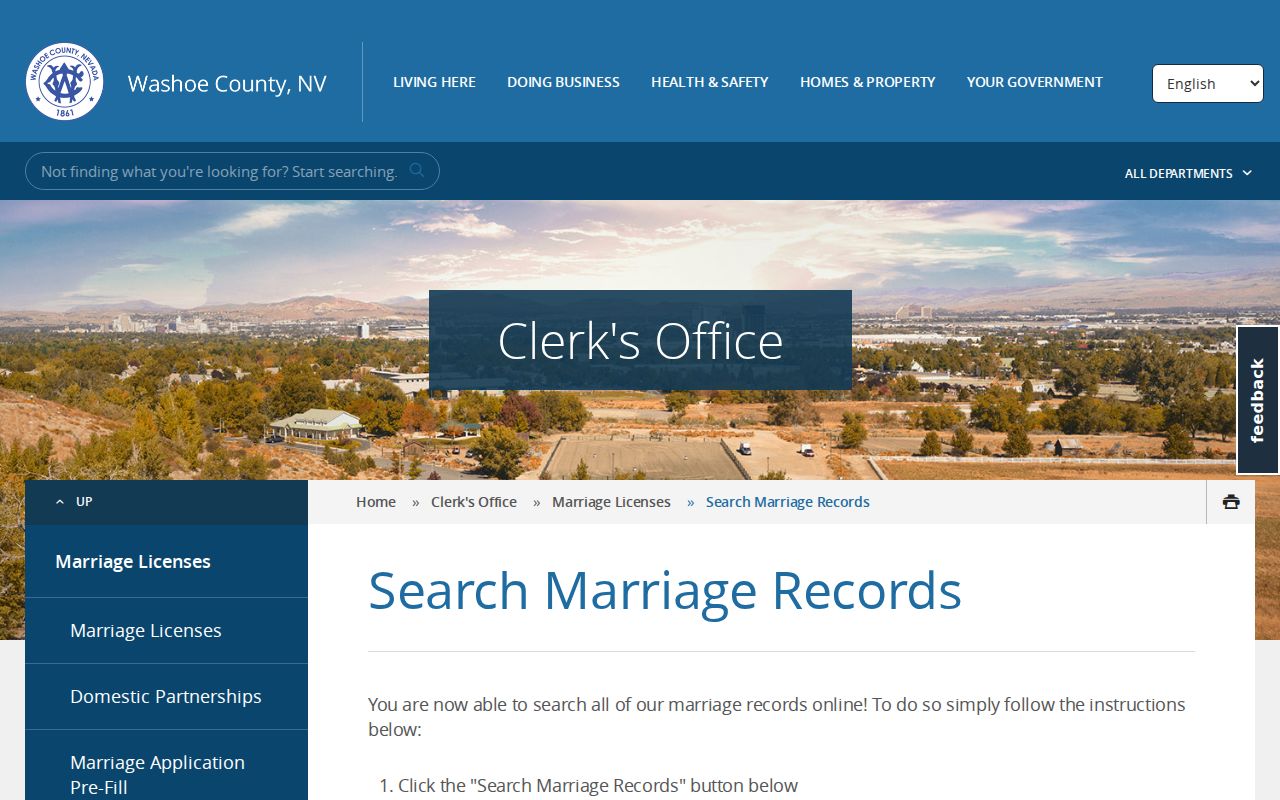 Reno previous residents Washoe marriage search